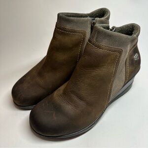 Keen Leather Booties Wedge Heel Chukka Boots Taupe Brindle Sz 8 38.5 Brown Lined